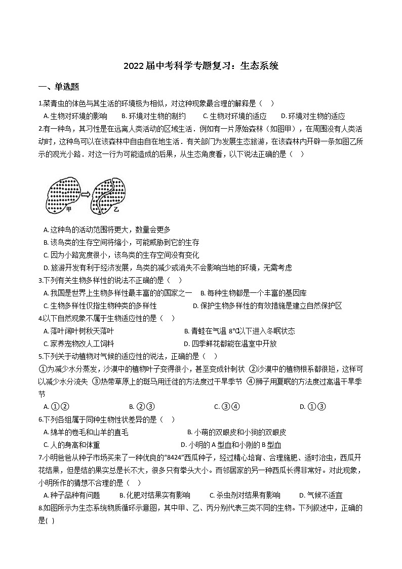 2022年浙江省中考科学专题复习16 生态系统第1页