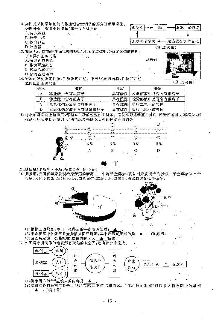 2022年浙江省温州市中考真题科学试卷及答案(含答案)02