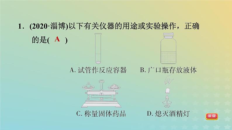 华东师大版九年级科学上册第4章有机物全章高频考点专训专项训练五化学实验的基本操作习题课件03