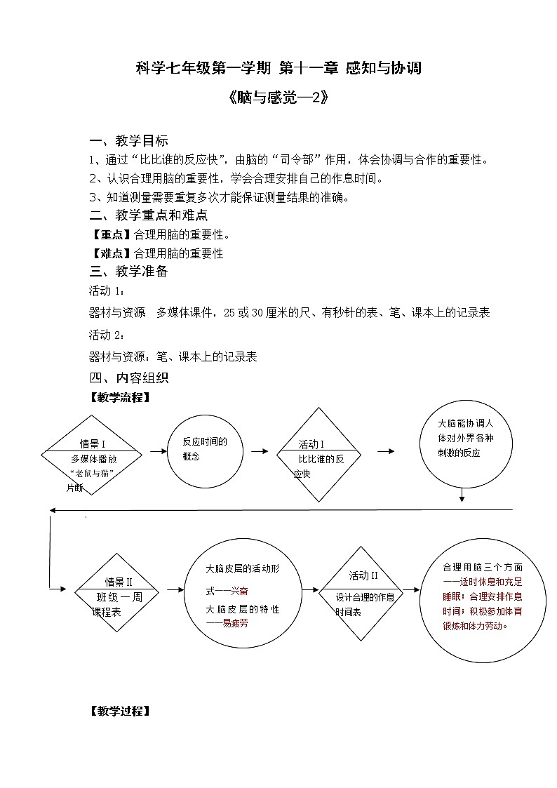 牛津上海版七上科學(xué) 第11章第15課時腦與感覺（2） 教案第1頁