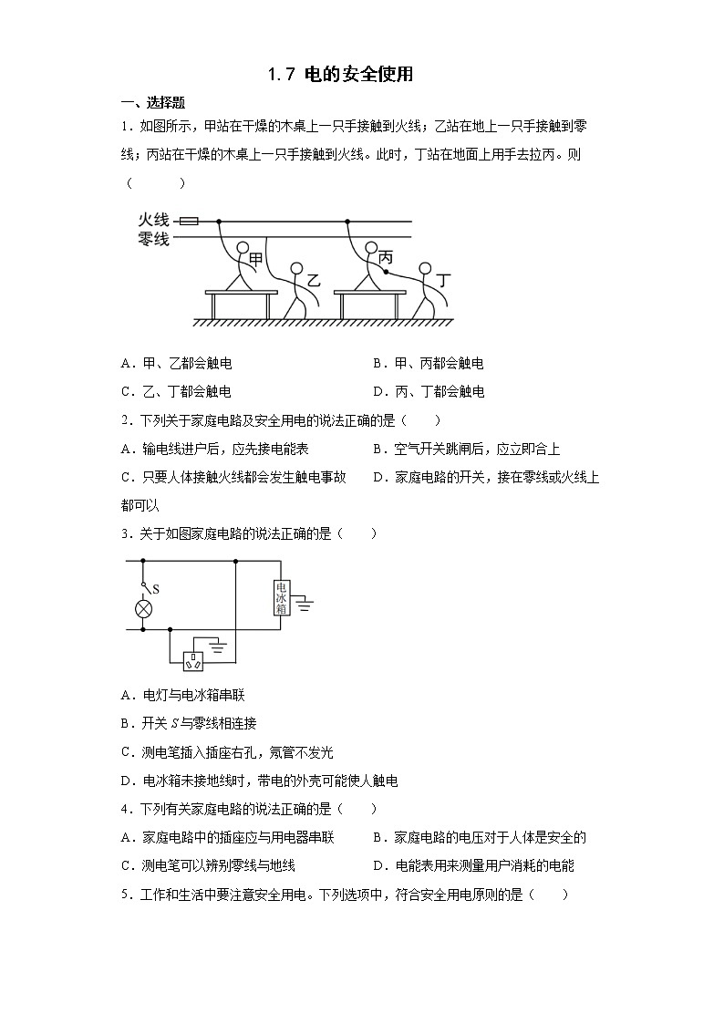 浙教版科学 八年级下册 1.7 电的安全使用 (课件+练习)01
