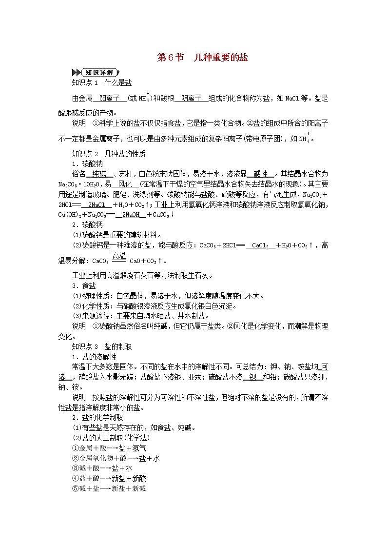 2022—2023学年新版浙教版九年级科学上册第1章物质及其变化1.6几种重要的盐(课件+提优手册)01
