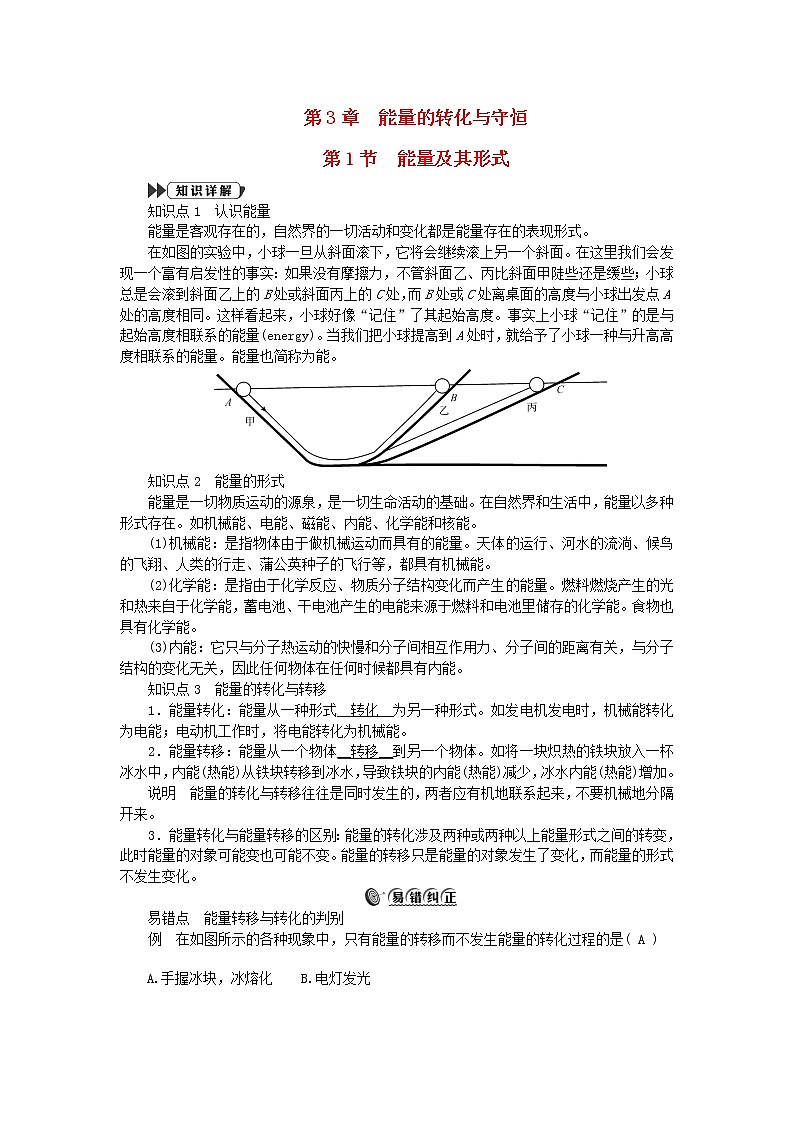 2022—2023学年新版浙教版九年级科学上册第3章能量的转化与守恒3.1能量及其形式(课件+提优手册)01