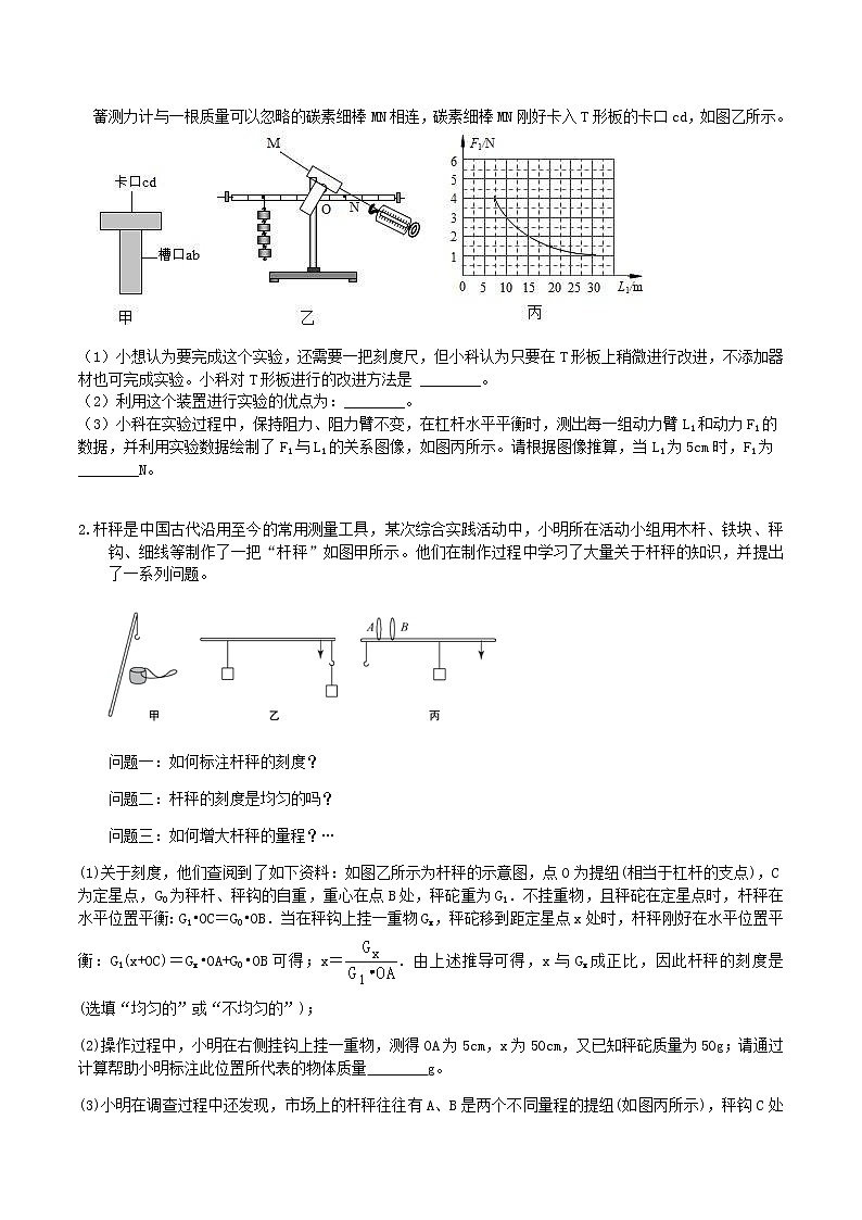 【寒假培优】3 简单机械-杠杆(原卷+答案版)—2021届浙教版中考科学重难点专题集训02