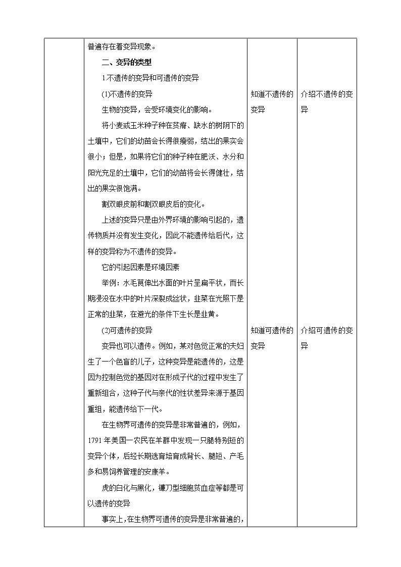 華師大九年級(jí)科學(xué)下冊(cè)第5章第2節(jié)生物的變異 第1課時(shí) 教案第2頁(yè)