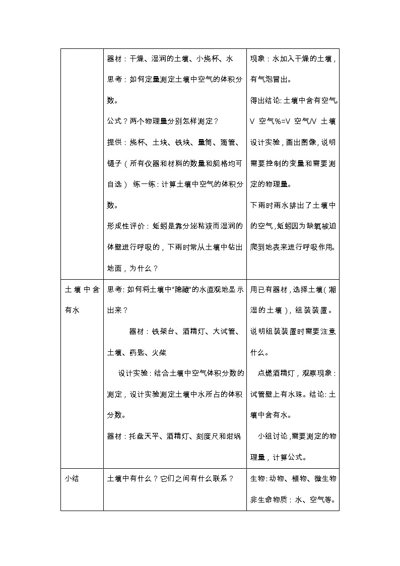 浙教版科学 八年级下册 4.1 土壤的成分 教学设计02