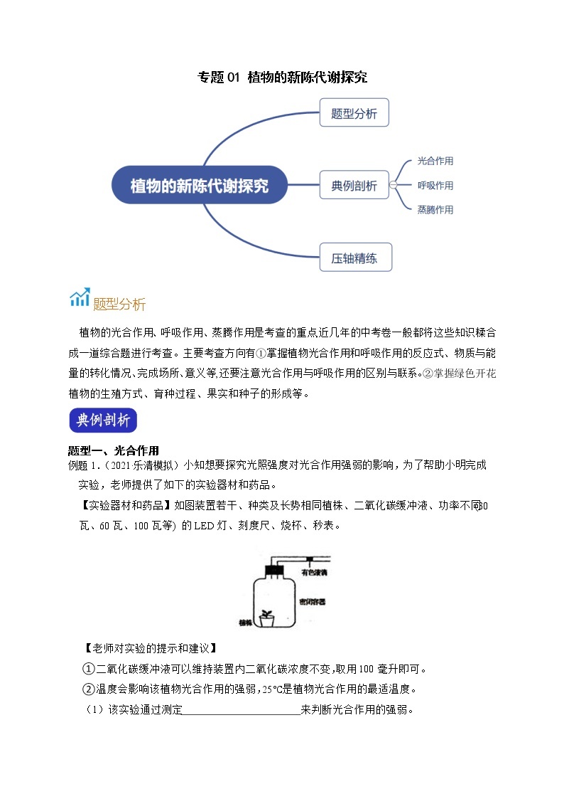 专题01 植物的新陈代谢探究-【赢在中考】中考科学二轮复习压轴题（浙江专用）01