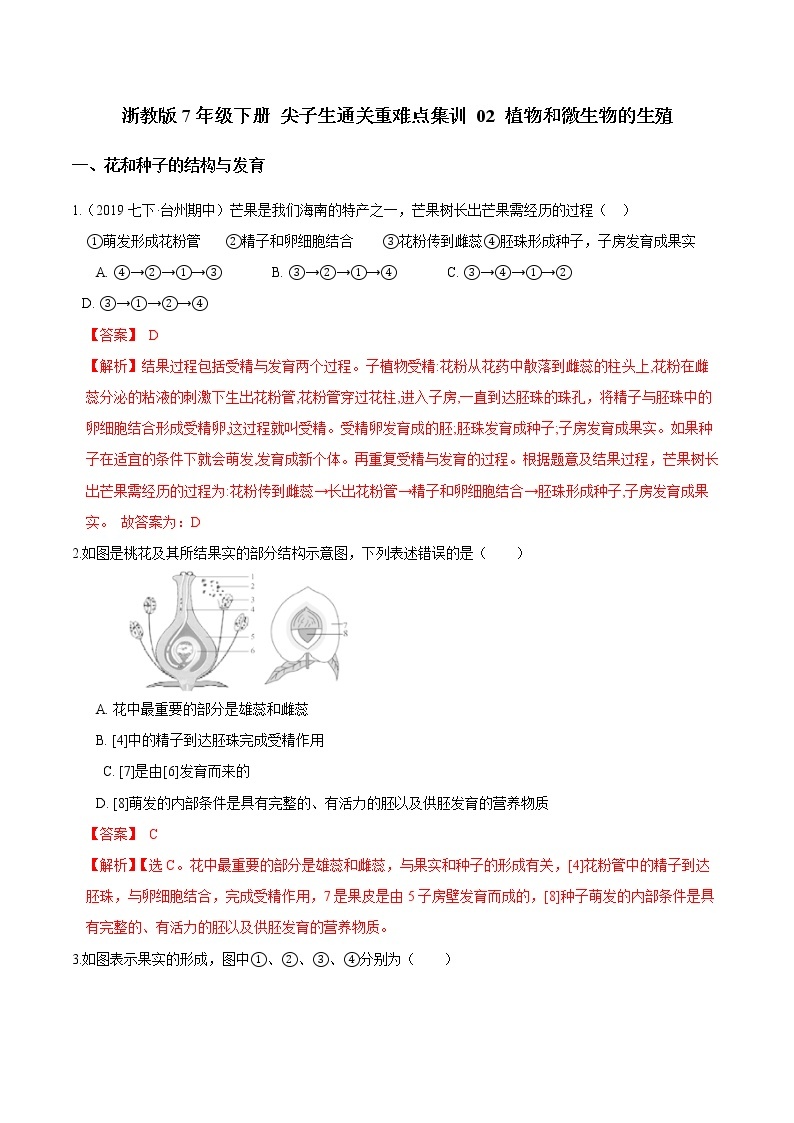 02 植物和微生物的生殖-最新七年级下册科学尖子生通关重难点集训（浙教版） 试卷01