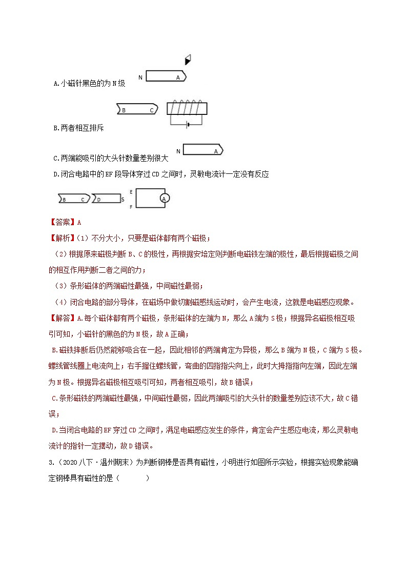 1.1 指南针为什么能指方向 分类集训—最新浙教版八年级科学下册尖子生培优(原卷+解析)02
