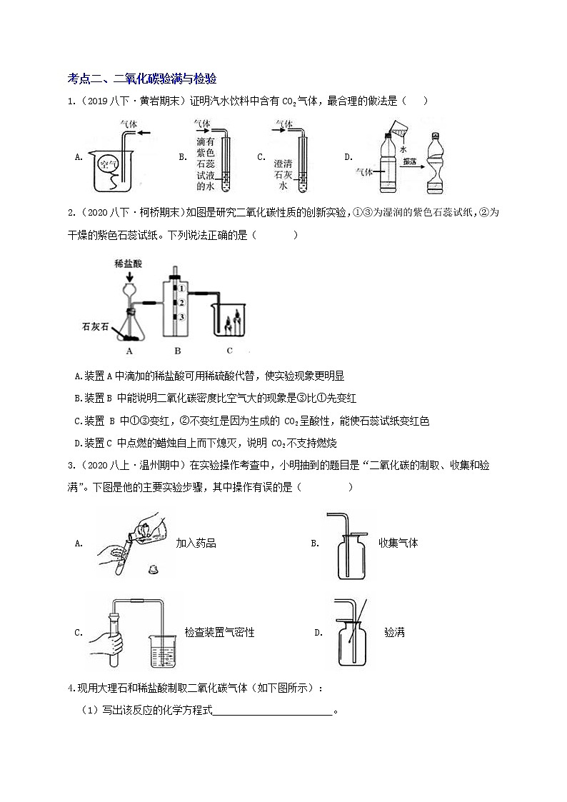 3.4 二氧化碳-性质与实验探究 分类集训—浙教版八年级科学下册尖子生培优(原卷+解析)03