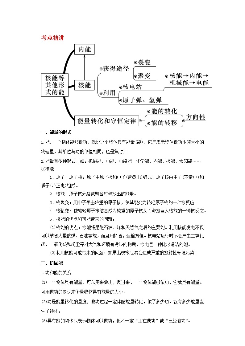 备战2023新中考二轮科学专题导练 考点25 能量的转化与守恒01