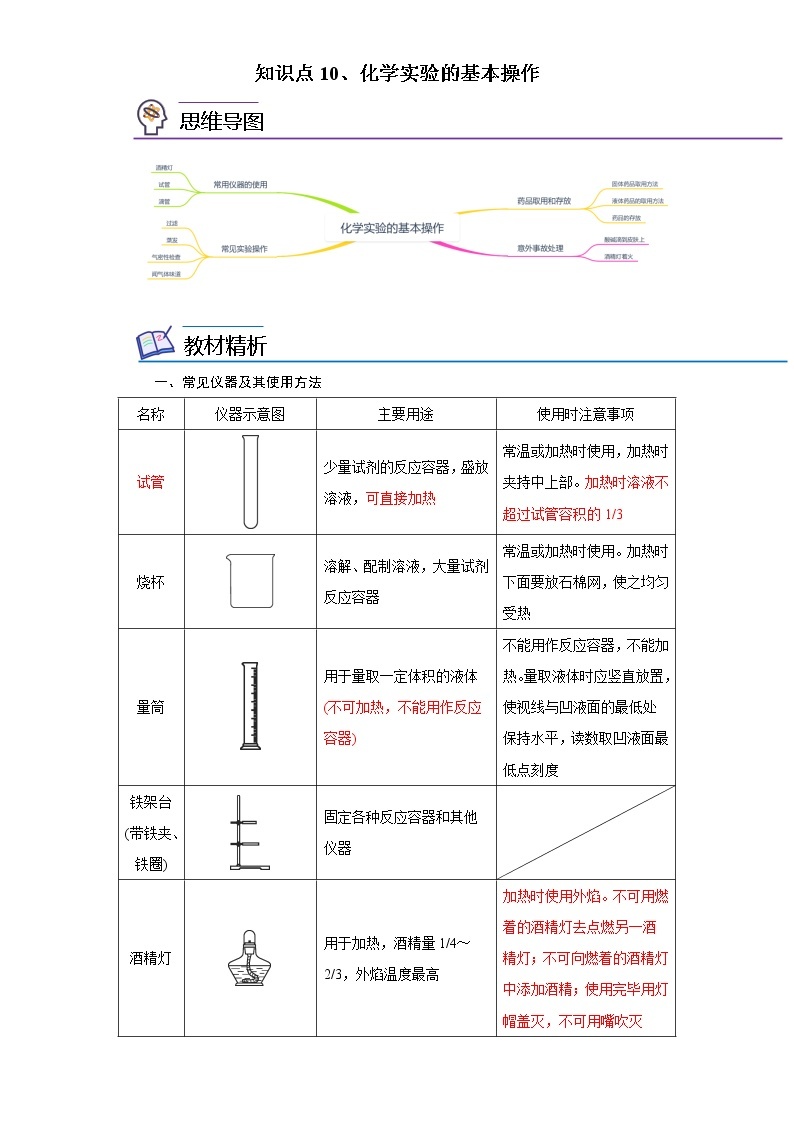 知识点10、化学实验的基本操作——浙江省中考科学一轮复习化学部分01