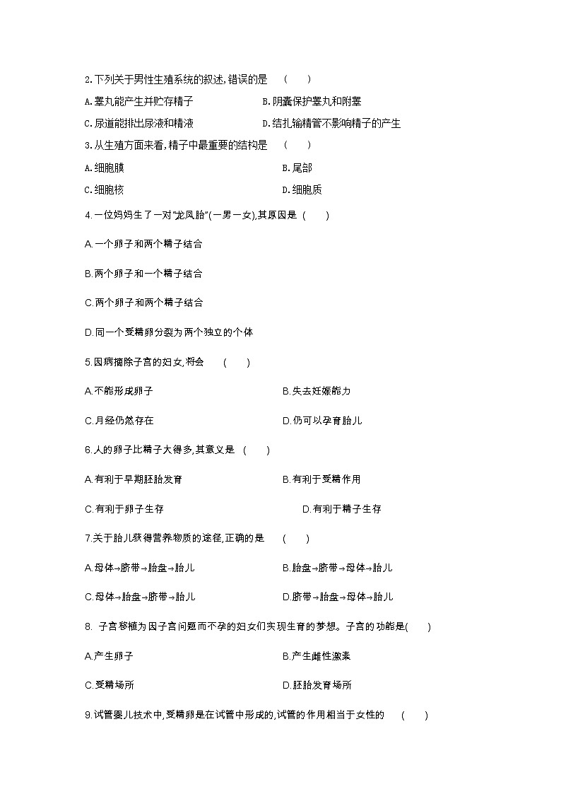 6.2 人的生殖与发育 第1课时 人的生殖-七年级科学下册华师大版精讲练02