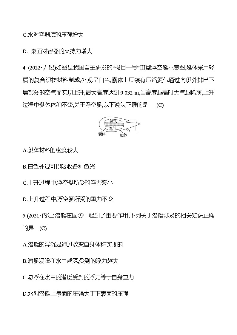 备战2023 初中科学 一轮复习 第19讲 浮力 提分作业(教师版)第2页