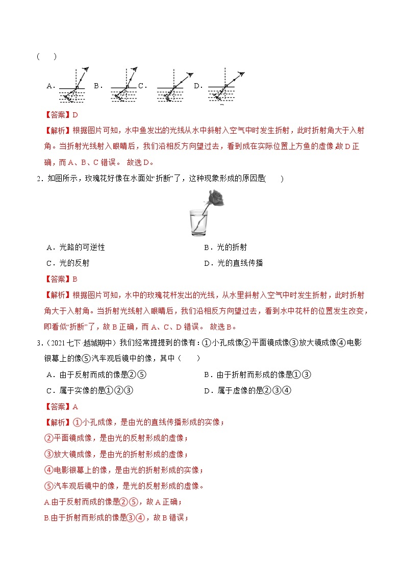 2022-2023年浙教版科学七年级下册专题复习精讲精练：专题08 光的折射和透镜03