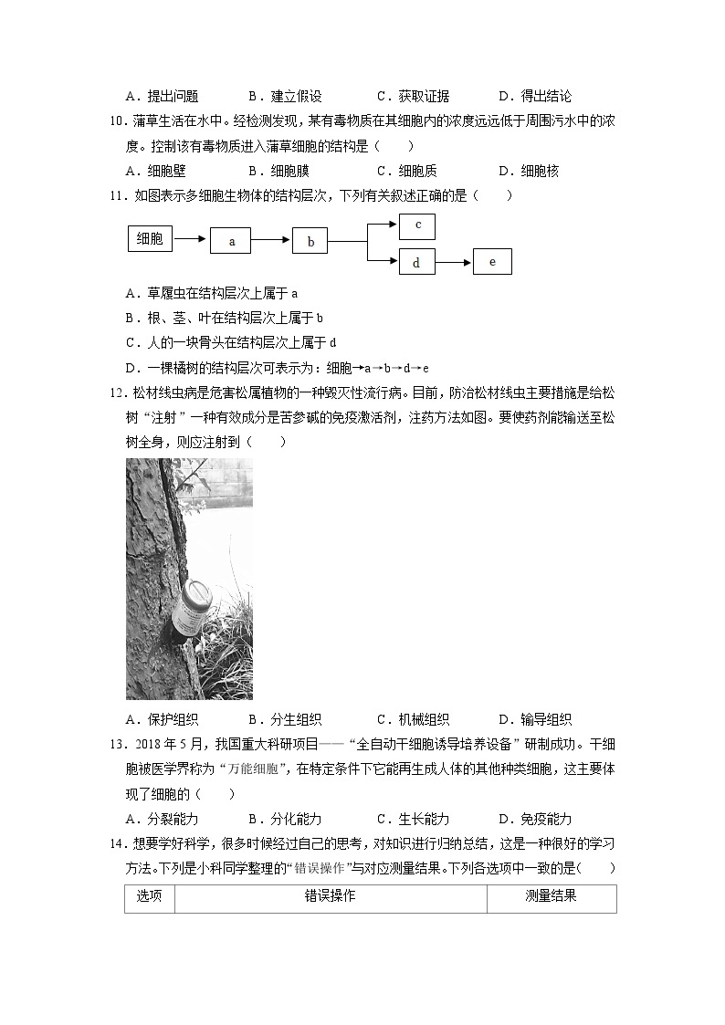 浙江省杭州市翠苑中学教育集团2022-2023学年上学期七年级科学期中测试卷03