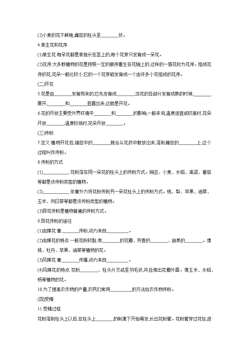 科学七年级下册华东师大版 本章知识点清单复习归纳 第七章 植物和微生物的生殖与发育第2页