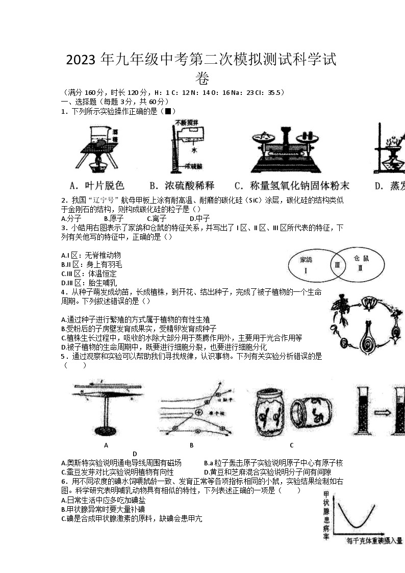 浙江省杭州市临平区2023年中考科学二模试卷01