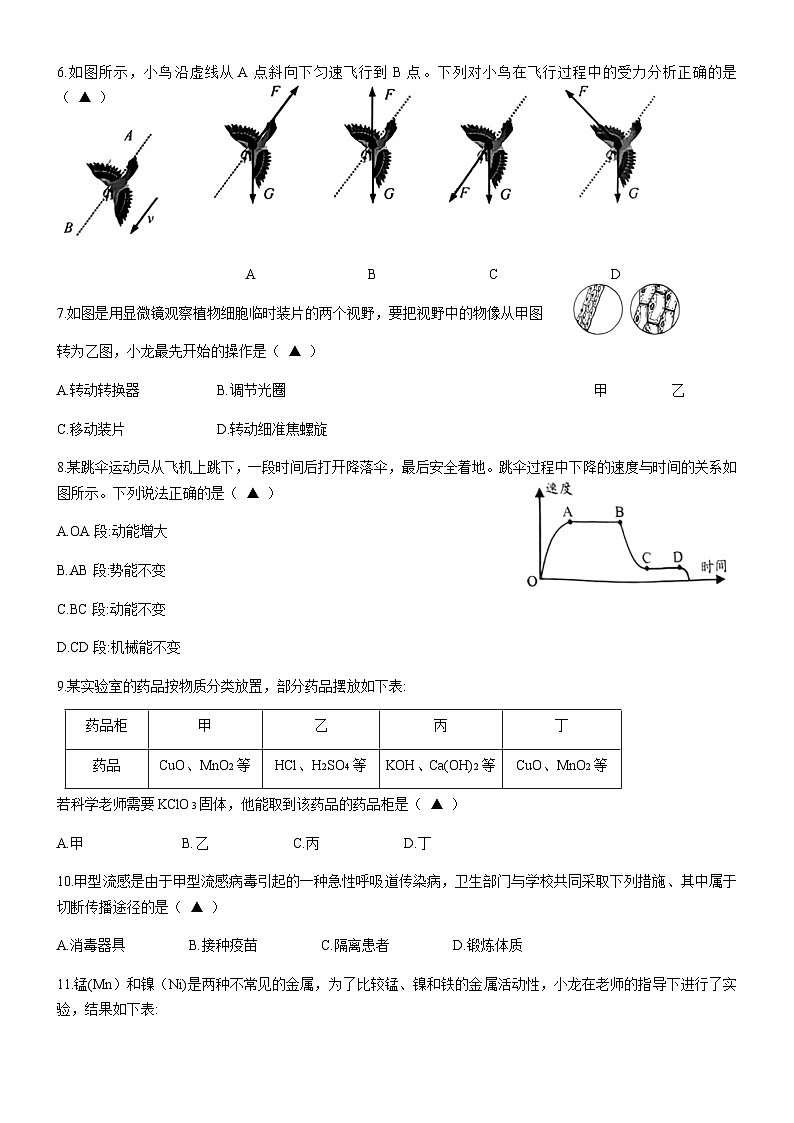 2023年浙江省温州市龙湾区中考科学第二次适应性测试(二模)科学试题02