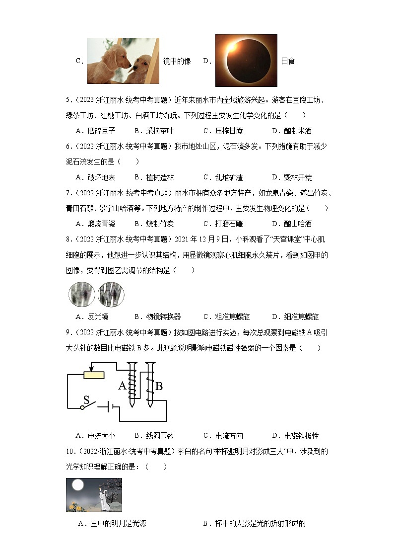 中考科学浙江省丽水市三年(2021-2023)真题分类汇编-选择题①第2页