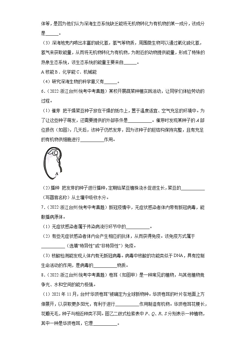 中考科学浙江省台州市三年(2021-2023)真题分类汇编-简答题第3页