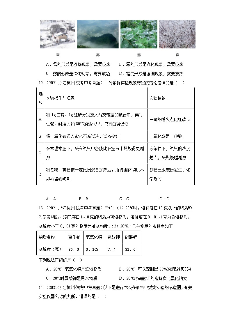 浙江省杭州市中考科学三年（2021-2023）知识点分类汇编-03常见的物质（基础题）03