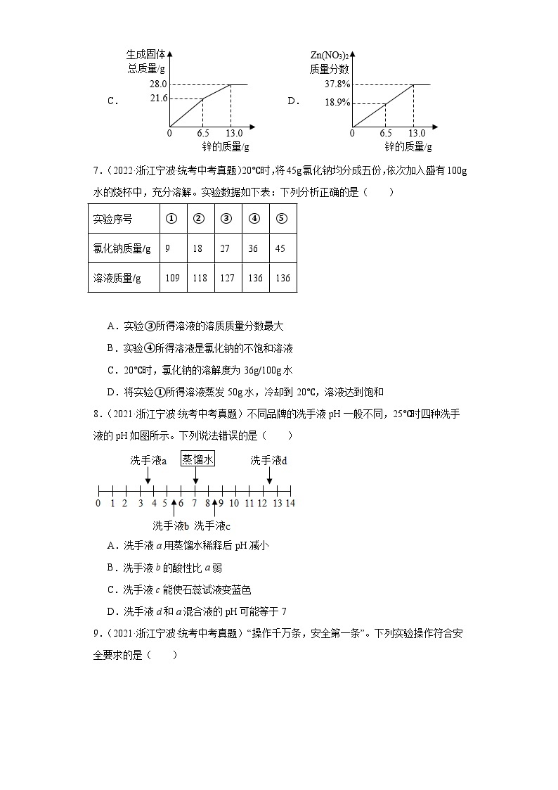 浙江省宁波市中考科学三年（2021-2023）知识点分类汇编-03常见的物质03