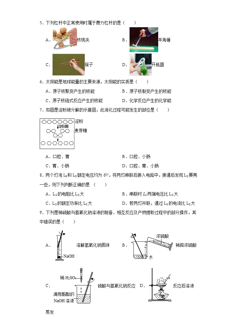 浙江省湖州市长兴县2022-2023学年九年级上学期期末科学试题02