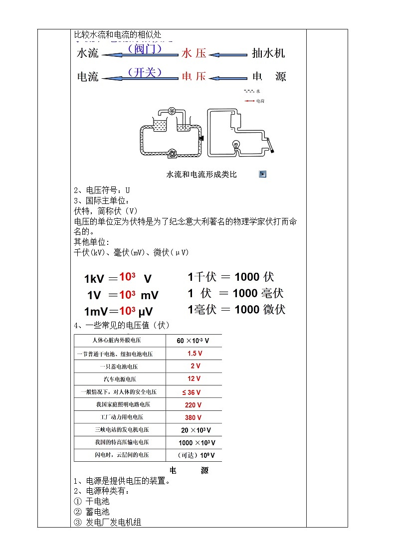 浙教版八年级上册科学教案4.5 电压的测量 (第1课时)教案第2页