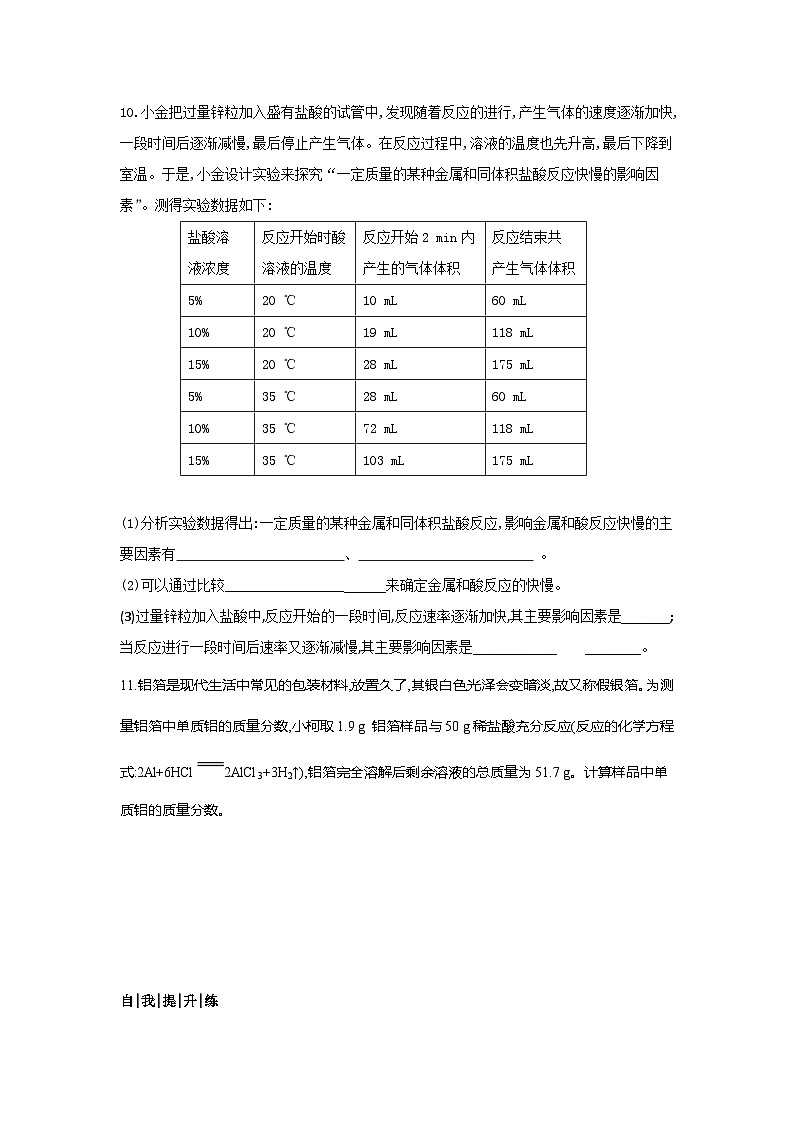 【同步练习】浙教版科学九年级上册:2.2 金属的化学性质 第1课时 同步练习(含答案)03