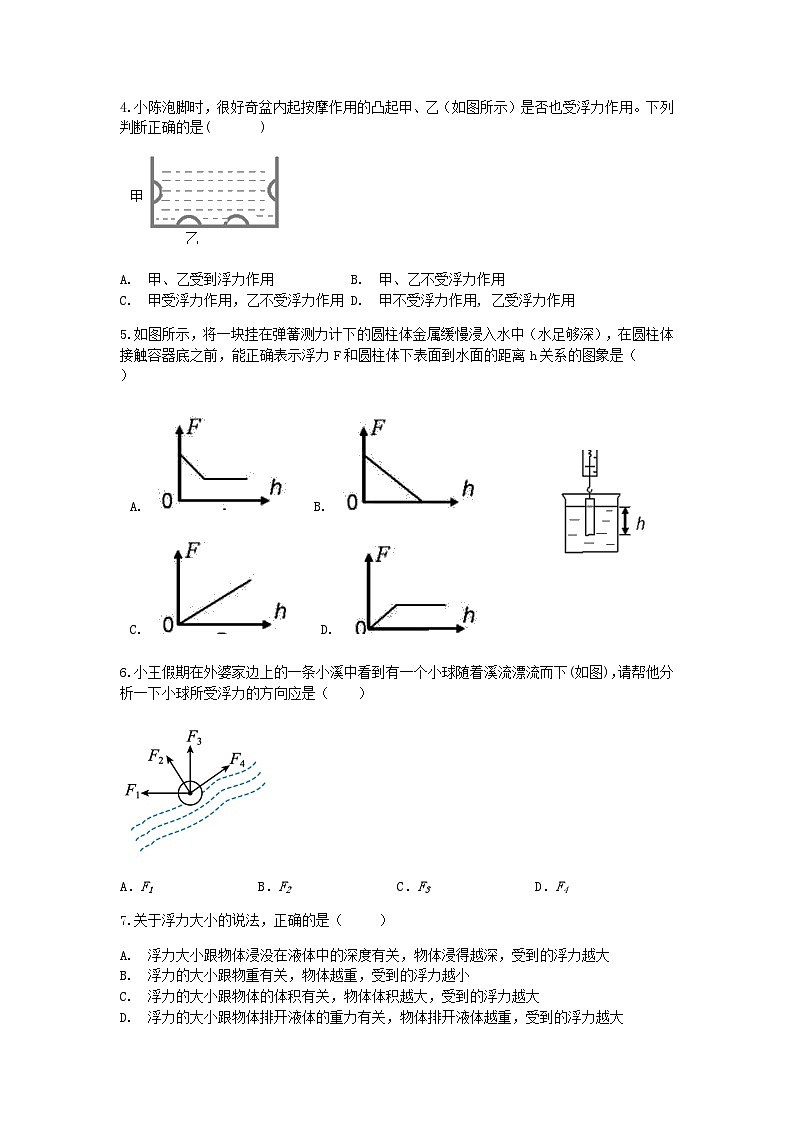 【一课一练】浙教版科学八年级上册:1.3水的浮力(1) 同步练习(含解析)第2页