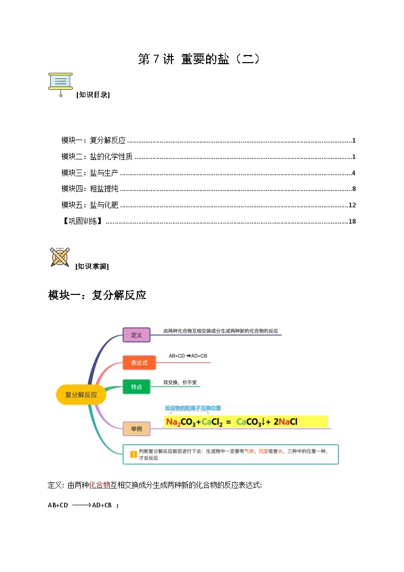 第07讲 重要的盐（二）-2023-2024学年新九年级科学暑假预习讲义（浙教版）01