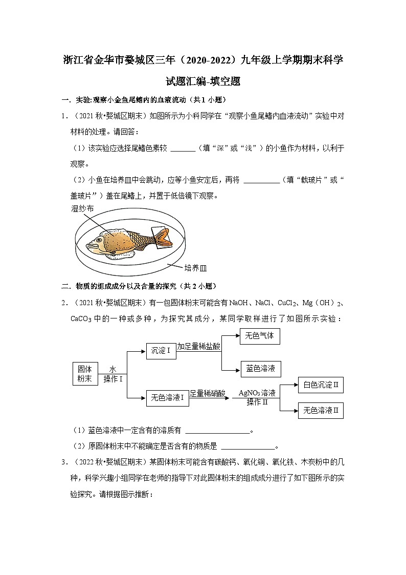 浙江省金华市婺城区三年(2020-2022)九年级上学期期末科学试题汇编01