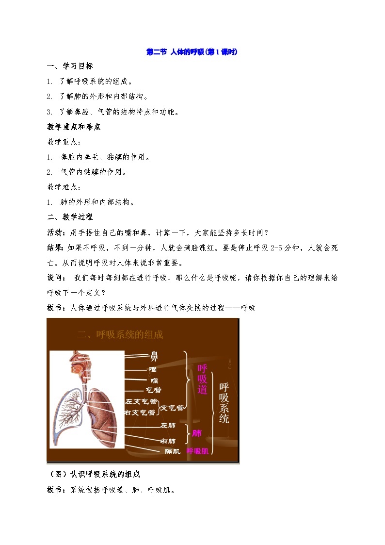 5.2 人体的呼吸 教案华东师大版八年级科学上册01