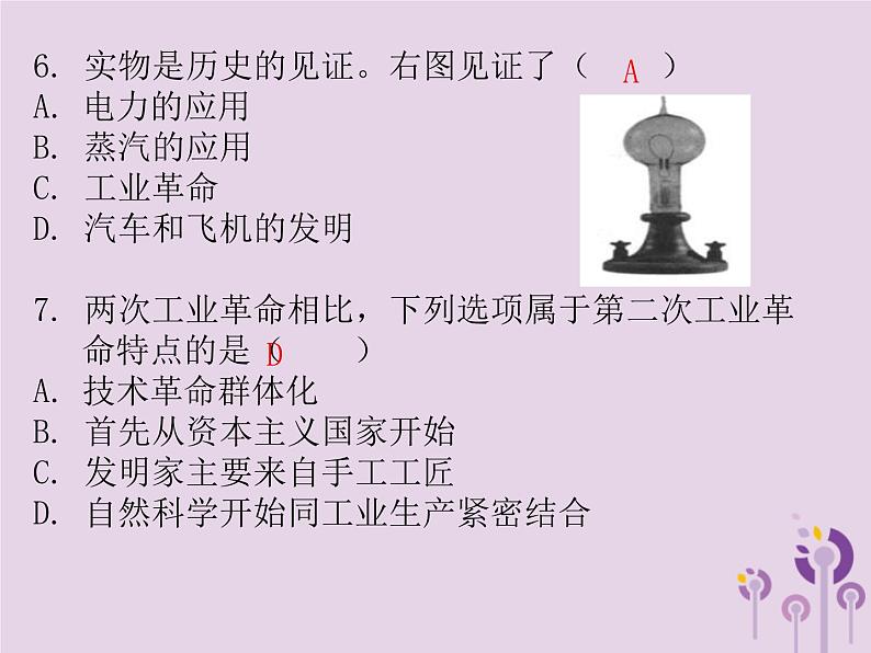 中考历史一轮复习课件 世界近代史主题三两次工业革命第一次世界大战近代科学文化习题(含答案)第5页