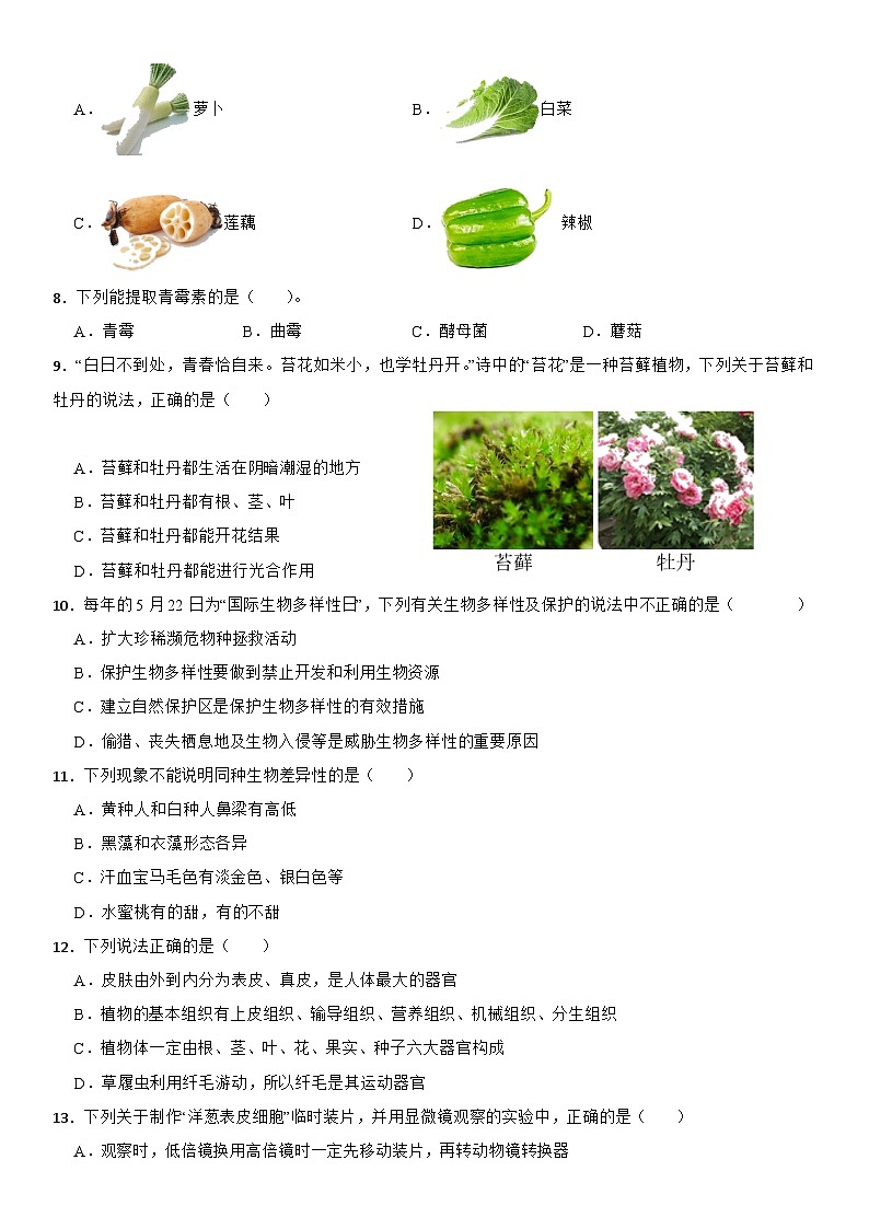 期中练习A卷-华东师大版七年级上册科学第2页