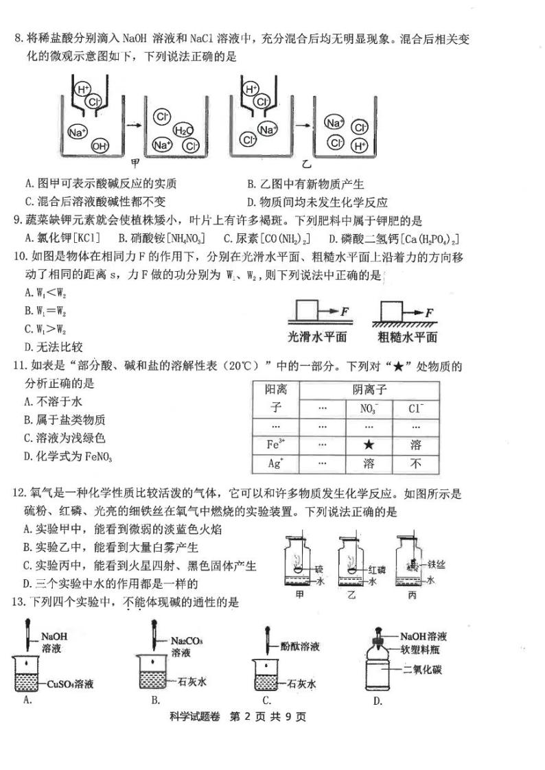 浙江省衢州市衢江区2023——2024学年九年级上学期11月期中科学试题02