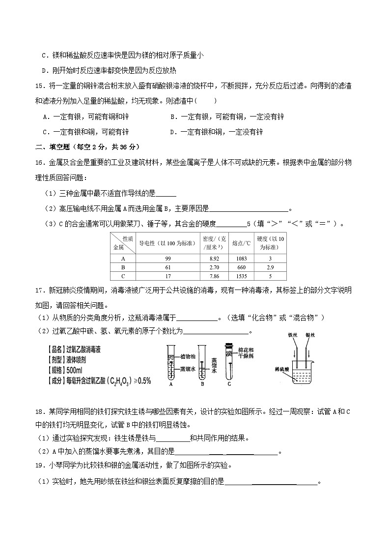 第二章單元卷 浙教版科學(xué)九年級上冊第3頁