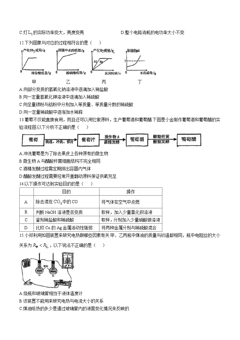 浙江省杭州市建兰中学2023-2024学年上学期九年级科学12月月考卷 (无答案)03