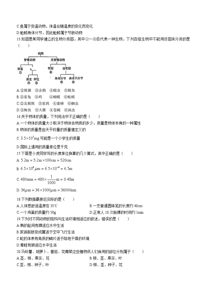 浙江省宁波市蛟川书院2021-2022学年上学期七年级期中科学试卷03