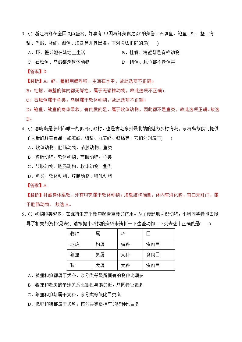 专题04 常见的的动植物和微生物-2023-2024学年七年级科学上学期期末高效复习（浙教版）02