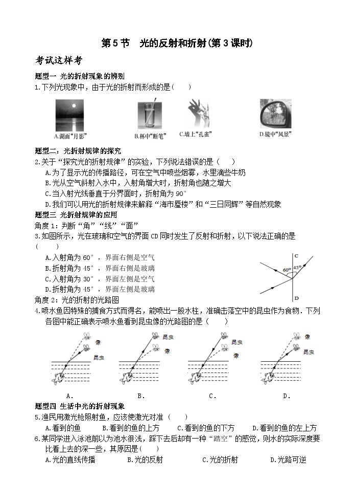 浙教版科学七年级下册2.5《光的反射和折射》第3课时 课件+练习01