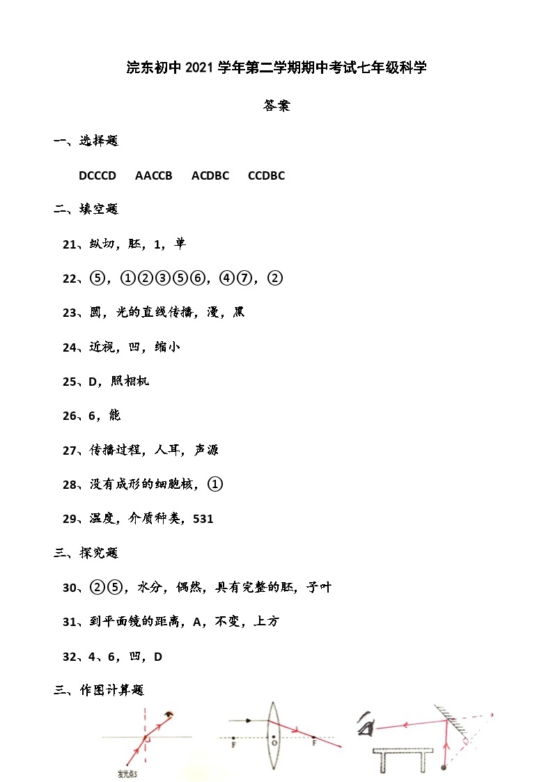 浙江省绍兴市诸暨市浣东初级中学2021-2022学年七年级下学期期中考试科学试题01