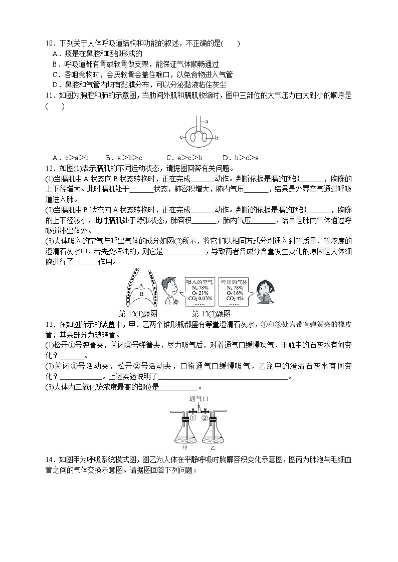 浙教版八年级下册科学3.5《生物的呼吸和呼吸作用》第1课时练习02