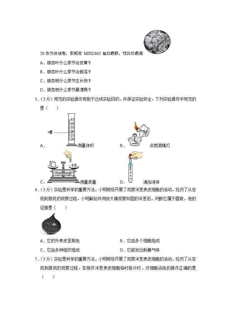 浙江省温州市2023-2024学年七年级上学期期末科学试卷02