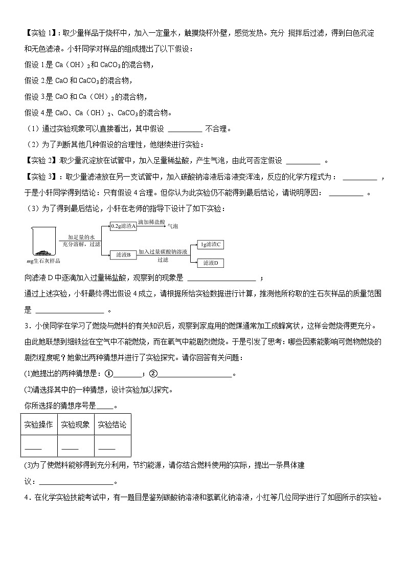 2024年中考化学二轮专题训练科学探究题(含答案)第2页