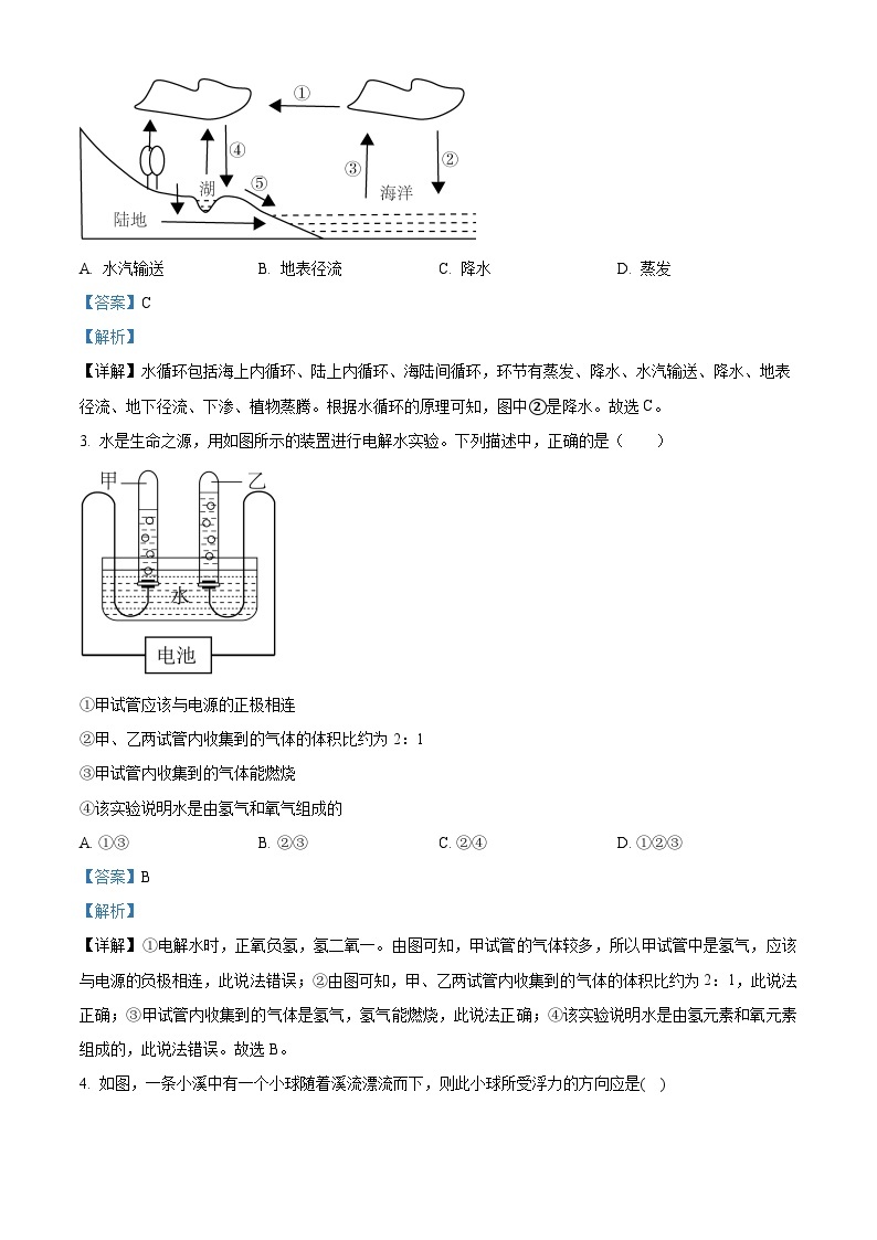 浙江省温州市乐清市乐成第一中学2023-2024学年八年级第一学期期末模拟考试科学试卷（原卷版+解析版）02