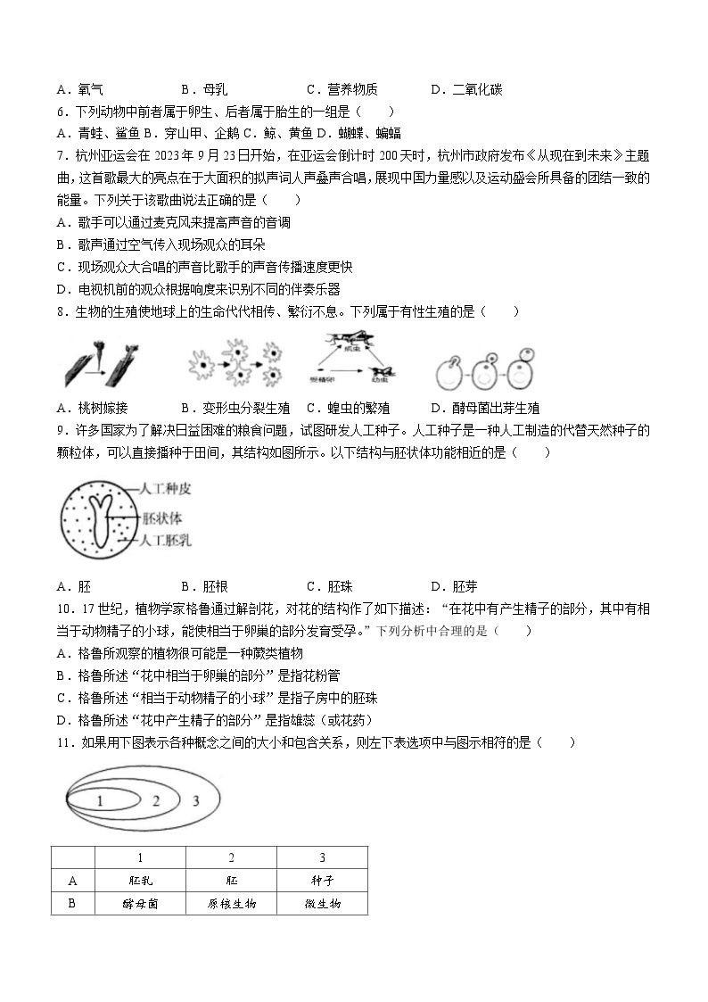 浙江省湖州市长兴县龙山共同体第一次素养测试2023-2024学年七年级下学期3月月考科学试题02