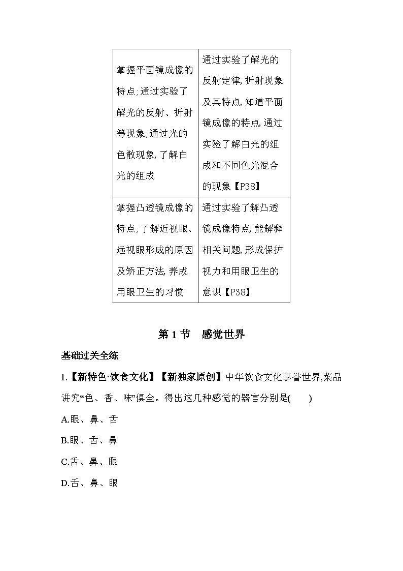 2.1感觉世界同步练习浙教版七年级下册科学第2页
