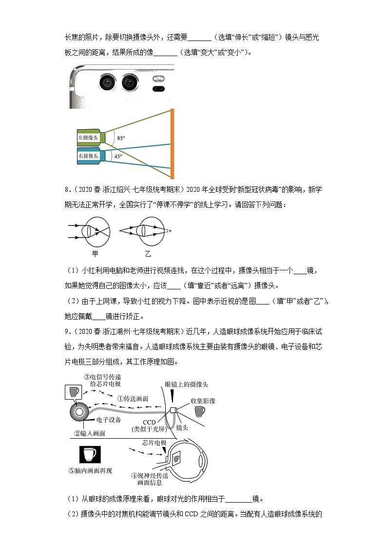 2.6透镜和视觉(填空、简答题)【期末复习】浙教版七年级下册科学第3页